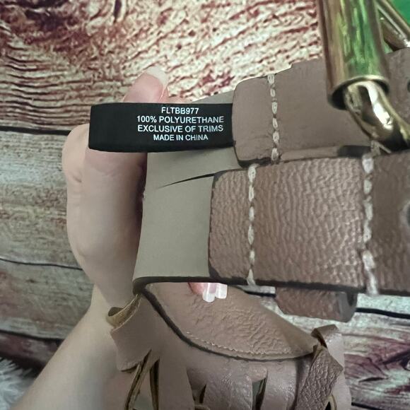 BCBG Max Azria Fringe Belt Small Faux Leather Fringe Belted Skirt Overlay Nude - Picture 9 of 10